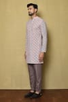 Samyukta Singhania_Multi Color Viscose Chikankari Floral Kurta And Purple Pant Set _at_Aza_Fashions