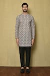 Samyukta Singhania_Grey Viscose Chikankari Printed And Embroidered Botanical & Short Kurta _Online_at_Aza_Fashions