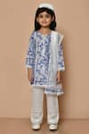 Shop_Pankhuri by Priyanka_Blue Cambric Cotton Hand Block Print Garden Kurta Set _Online_at_Aza_Fashions