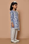 Pankhuri by Priyanka_Blue Cambric Cotton Hand Block Print Garden Kurta Set _at_Aza_Fashions