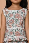 Pankhuri by Priyanka_White Cotton Hand Block Print Flower Peplum Top And Palazzo Set _at_Aza_Fashions