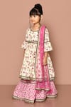 Shop_Adara Khan_Beige Cotton Printed And Embroidered Floral Anarkali Sharara Set_Online_at_Aza_Fashions