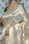 Buy_Nazaakat by Samara Singh_Grey Silk Blend Woven Bloom And Striped Saree_Online_at_Aza_Fashions