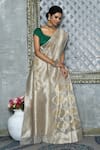 Shop_Nazaakat by Samara Singh_Grey Silk Blend Woven Bloom And Striped Saree_Online_at_Aza_Fashions