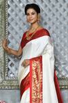 Shop_Nazaakat by Samara Singh_Off White Silk Blend Floral And Tree Print Saree_Online_at_Aza_Fashions