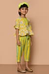 Pankhuri by Priyanka_Yellow Cambric Cotton Printed Geometric Peplum Kurta And Pant Set_at_Aza_Fashions