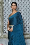 Shop_Nazaakat by Samara Singh_Blue Georgette Pleated Solid Saree_Online_at_Aza_Fashions