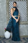 Buy_Nazaakat by Samara Singh_Blue Georgette Pleated Solid Saree_Online_at_Aza_Fashions