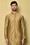 Buy_Naintara Bajaj_Gold Cotton Silk Plain Mandarin Collar Kurta Set_Online_at_Aza_Fashions
