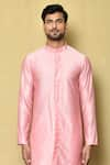 Aryavir Malhotra_Pink Cotton Silk Band Collar Kurta _Online_at_Aza_Fashions