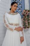 Buy_Tamaraa By Tahani_White Georgette Embroidery Sequin Boat Neck Neckline Draped Gown _Online_at_Aza_Fashions