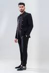 Amrit Dawani_Black Polyester Japanese Plain Pleated Collar Tuxedo Trouser Set _Online_at_Aza_Fashions