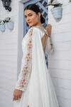 Tamaraa By Tahani_White Georgette Embroidery Sequin Boat Neck Neckline Draped Gown _at_Aza_Fashions