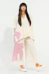 Stoique_Off White Cotton Patchwork Cypress Applique Work Flared Pant _at_Aza_Fashions