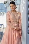 Buy_Tamaraa By Tahani_Peach Crepe, Chiffon Embroidery, Sequins Scoop Bodice Anarkali With Dupatta _Online_at_Aza_Fashions