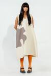 Buy_Stoique_Off White Cotton Applique V-neck Oolong Quilted Pattern Dress _Online_at_Aza_Fashions