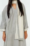Buy_Stoique_Off White Cotton, Muslin Embroidery V-neck Polka Dot Woven Dress _Online_at_Aza_Fashions