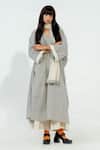 Shop_Stoique_Off White Cotton, Muslin Embroidery V-neck Polka Dot Woven Dress _Online_at_Aza_Fashions
