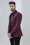 Shop_Amrit Dawani_Maroon Polyester Japanese Solid Placket Pleated Tuxedo Set _Online_at_Aza_Fashions