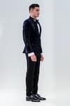 Amrit Dawani_Blue Velvet, Cotton, Polyester Cut Work Cutdana Embroidered Tuxedo Set _Online_at_Aza_Fashions