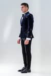 Buy_Amrit Dawani_Blue Velvet, Cotton, Polyester Cut Work Cutdana Embroidered Tuxedo Set _Online_at_Aza_Fashions