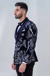 Buy_Amrit Dawani_Blue Velvet, Cotton, Silk Embroidery Navy Botanical Tuxedo Set _Online_at_Aza_Fashions