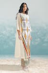 Shop_Ikai by Ragini Ahuja_Ivory Cotton Silk Chanderi Applique Round Nile Multi A-line Kurta  _Online_at_Aza_Fashions
