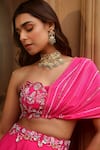 Dheeru Taneja_Pink Crepe And Organza Embroidery Alora Draped Blouse & Lehenga Set  _Online_at_Aza_Fashions