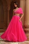 Buy_Dheeru Taneja_Pink Crepe And Organza Embroidery Alora Draped Blouse & Lehenga Set  _Online_at_Aza_Fashions