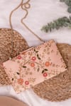 Amyra_Peach Zari, Sequins, Embroidery Floral Creeper Box Clutch _Online_at_Aza_Fashions