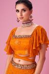 Amani_Yellow Crepe Silk Bandhani Square Ruffle Sleeve Blouse And Skirt Set For Women_Online_at_Aza_Fashions