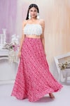 Amani_Red Crop Top Semi Stretch Embroidered Sequin Square Neck And Printed Skirt Set _Online_at_Aza_Fashions