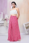 Buy_Amani_Red Crop Top Semi Stretch Embroidered Sequin Square Neck And Printed Skirt Set _Online_at_Aza_Fashions