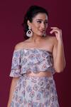 Buy_Amani_Grey Crepe Silk Print Floral Asymmetrical Neck Retro Flower Top And Skirt Set _Online_at_Aza_Fashions