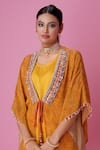 Amani_Yellow Crepe Print Paisley Round Neck Kaftan Jacket Pant Set  _Online_at_Aza_Fashions