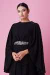 Amani_Black Semi Stretch Round Embellished Cape Gown  _Online_at_Aza_Fashions