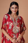 Shop_Amani_Red Muslin Silk Round Floral Pattern Fusion Kaftan And Patiala Set _Online_at_Aza_Fashions