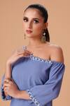 Shop_Amani_Blue Crush Lycra Embellished Asymmetric Cold Shoulder Top And Pant Set _Online_at_Aza_Fashions
