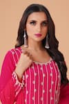 Amani_Pink Crepe Silk Embroidered Floral Round Pearl Kurta Set  _at_Aza_Fashions