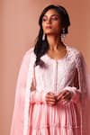 Soha by Harleen and Sona_Pink Anarkali Muslin Silk Embroidered Crystal Embellished Yoke With Dupatta _Online_at_Aza_Fashions