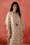 Shop_Amisha Kothari_Beige Cotton Silk Printed Block Round Ambika Kaftan  _Online_at_Aza_Fashions