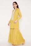 Shop_Bha Sha_Yellow Muslin, Net, Satin Sequins, Beads Boat Amirah Bandhani Print Kurta Set _Online_at_Aza_Fashions