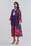 Archana Shah_Purple Silk Embroidery Pomegranate V Neck Conte Kimono Tunic _Online_at_Aza_Fashions