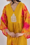 Buy_Archana Shah_Yellow Silk Pomegranate V Neck Conto Pomo Pattern Kimono Tunic _Online_at_Aza_Fashions
