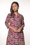 Soumodeep Dutta_Purple Chanderi Embroidered Kantha Notched Kurta With Pant _at_Aza_Fashions