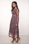 Soumodeep Dutta_Purple Silk Organza And Embroidery Block & Thread Sheer Midi Dress _Online_at_Aza_Fashions