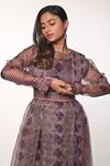 Shop_Soumodeep Dutta_Purple Silk Organza And Embroidery Block & Thread Sheer Midi Dress _Online_at_Aza_Fashions