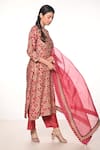 Soumodeep Dutta_Red Chanderi And Embroidery Triangle Notched Kurta Pant Set _Online_at_Aza_Fashions