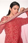 Shop_Soumodeep Dutta_Red Chanderi And Embroidery Triangle Notched Kurta Pant Set _Online_at_Aza_Fashions