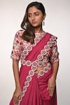 Shop_Soumodeep Dutta_Fuchsia Handloom Silk Embroidery Gujrati Sindhi Border Saree With Blouse_Online_at_Aza_Fashions